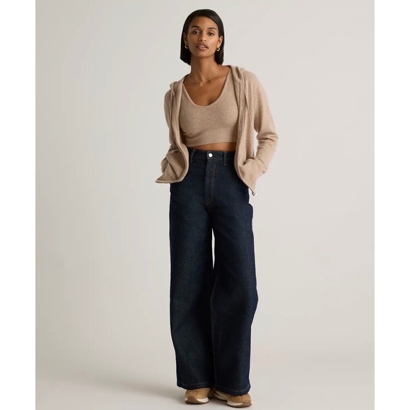 NWT Quince Womens Mongolian Cashmere Full Zip Hoodie M Oatmeal Sweater - Picture 3 of 9